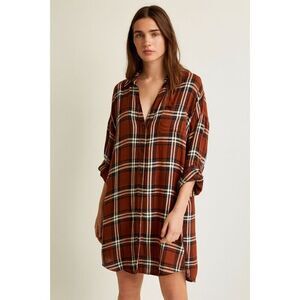 Sandy & Sid Plaid Long Sleeve Button Down Midi Shirt Dress Size Medium Fall boho